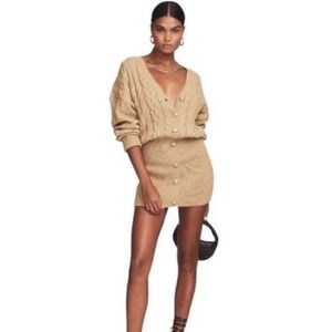 NWT Retrofete Tala Dress Beige Cable Knit V Neck Button Front Mini S